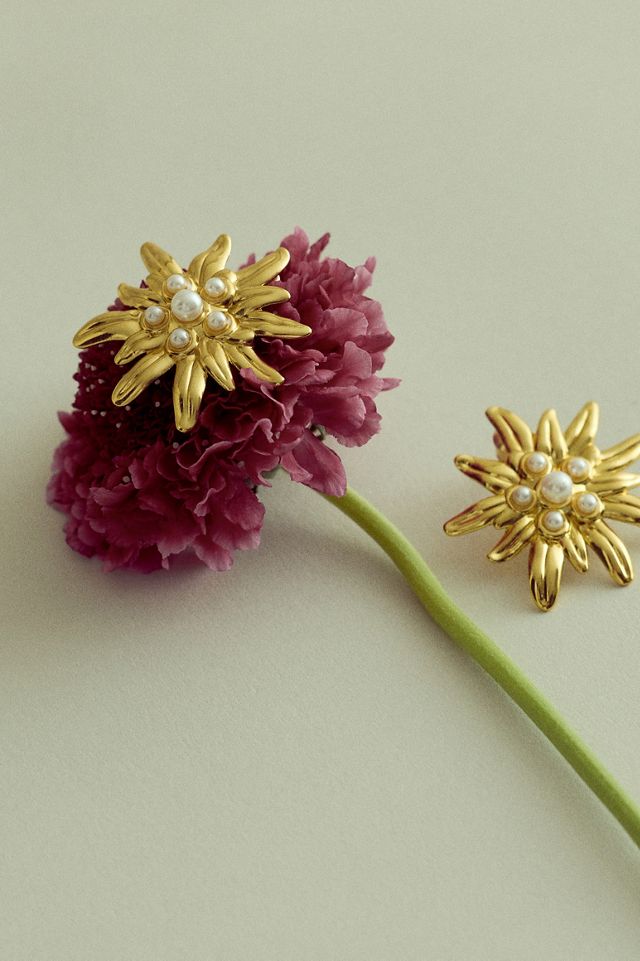 Boucles d'oreilles décorées de perles en forme de fleur plaquées or #2