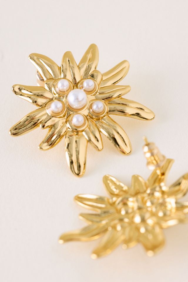 Boucles d'oreilles décorées de perles en forme de fleur plaquées or #1
