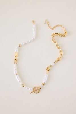 Gold-Plated Pearl T-Bar Necklace