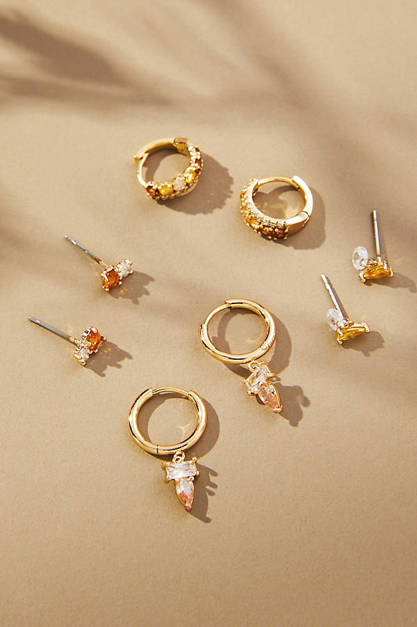 Gold-Plated Birthstone Earrings, Set of 4