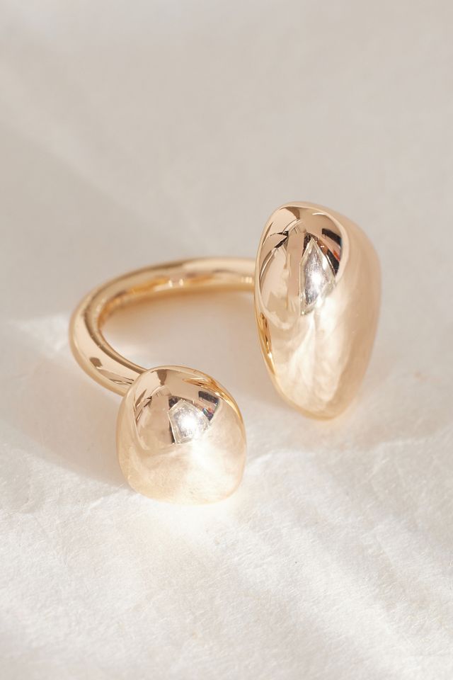 Anillo ajustable de doble guijarro de gran tamaño plateado #1