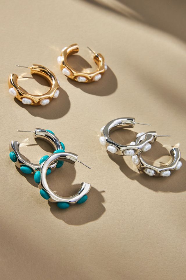 Encased Stone Hoop Earrings #3
