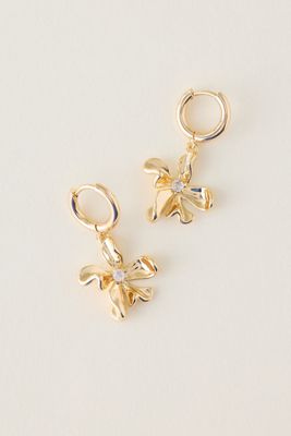 Gold-Plated Floral Huggie Hoop Earrings