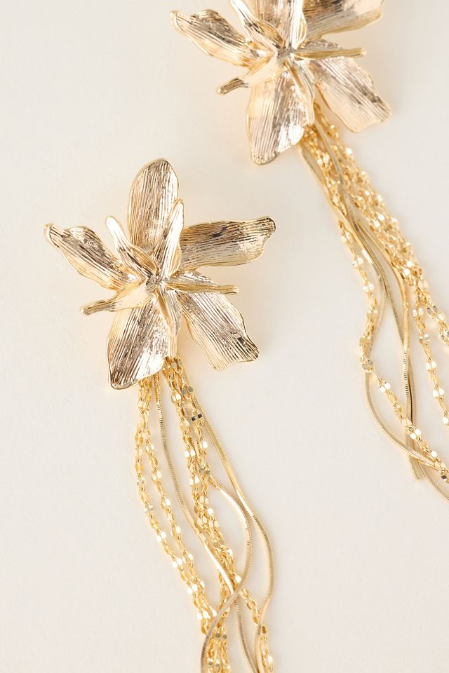 Pendientes de Flecos Florales Chapados en Oro #1