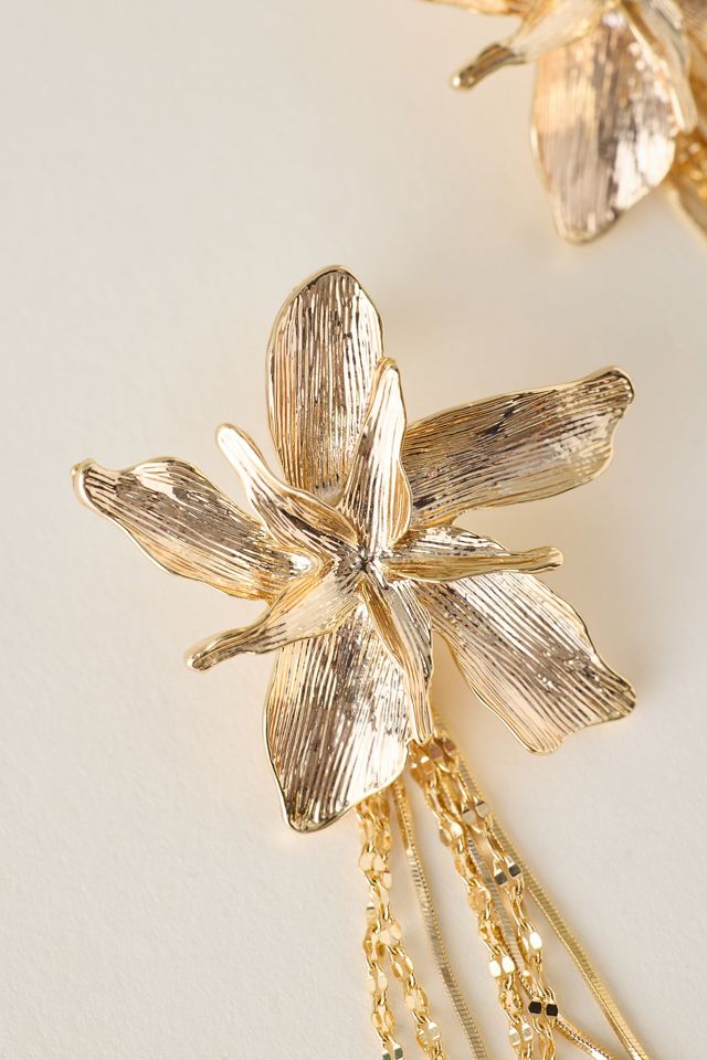 Pendientes de Flecos Florales Chapados en Oro #2