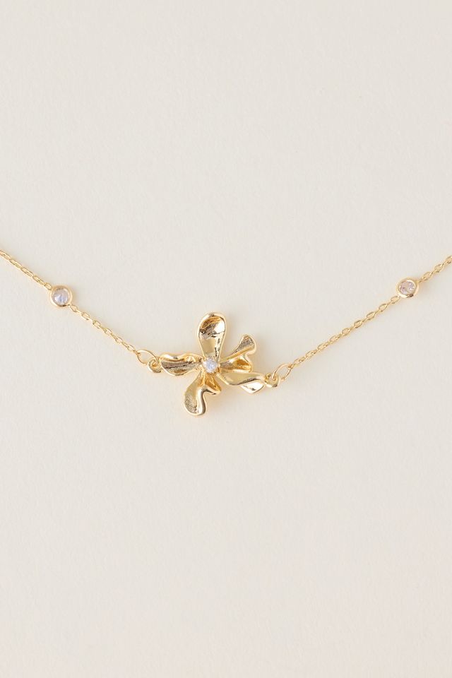 Gold-Plated Crystal Floral Pendant Necklace #1
