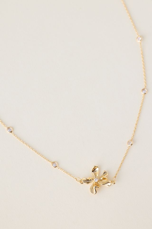 Gold-Plated Crystal Floral Pendant Necklace #3