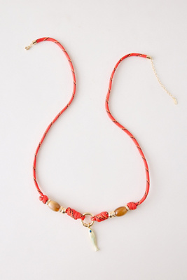 By Anthropologie Women's Red Beaded Rope Fish Pendant Necklace