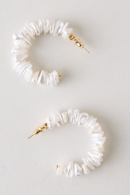 By Anthropologie Women's White Pearl & Shell Hoop Earrings
