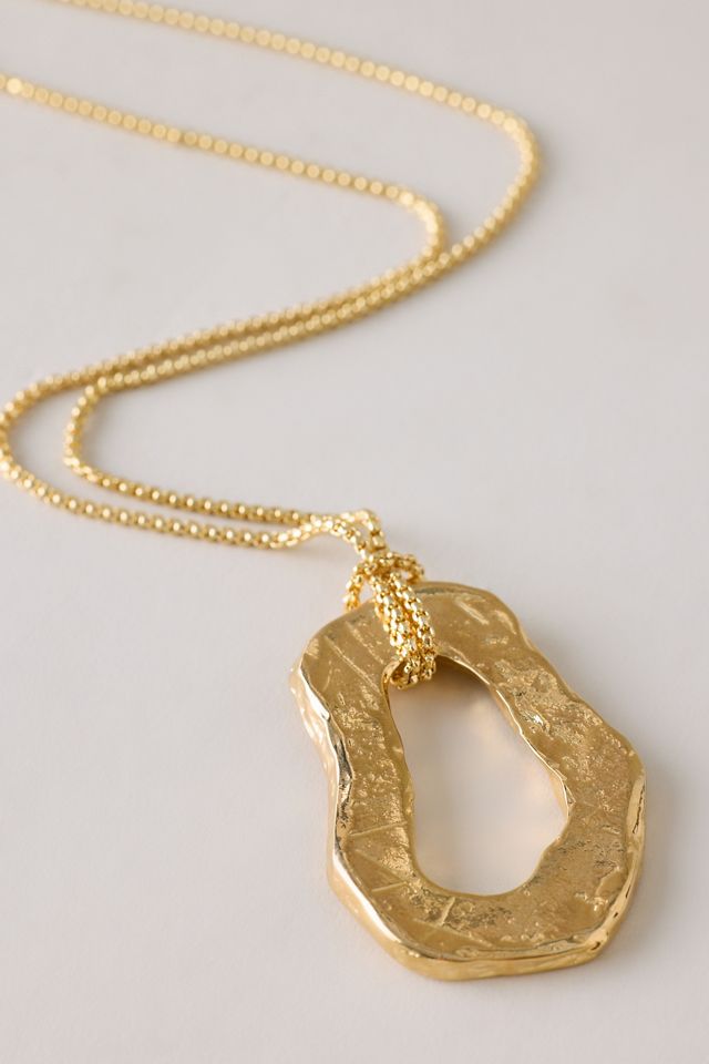 Gold-Plated Hammered Pendant Necklace #1