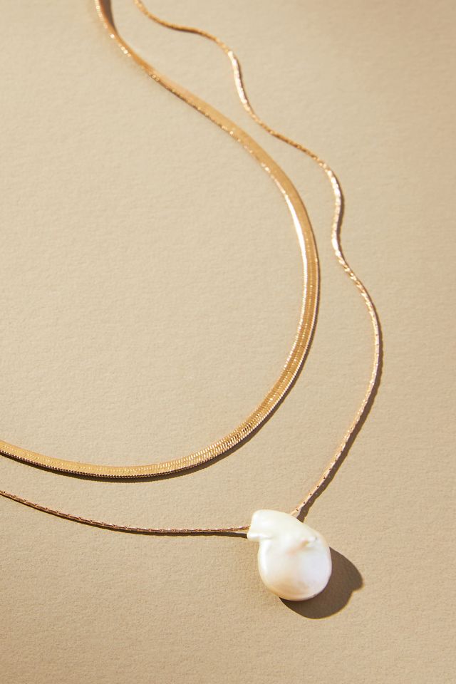 Layered Herringbone Pearl Necklace #2