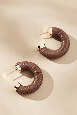 Shop By Anthropologie Faux-leather Wrapped Hoop Earrings In Brown