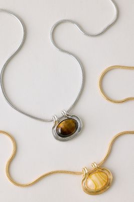 Anthropologie Stone Pendant Chain Necklace