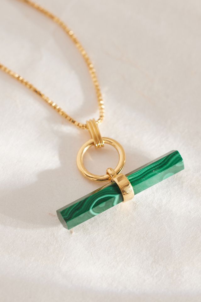 Rachel Jackson Gold-Plated Protection T-Bar Malachite Necklace #1