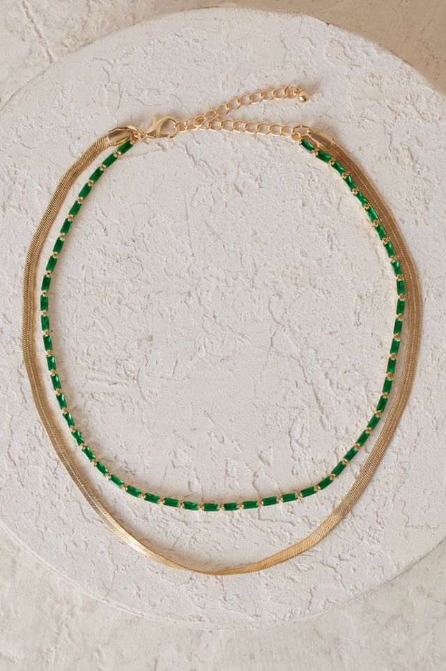 Collar de piedras preciosas de doble cadena #1