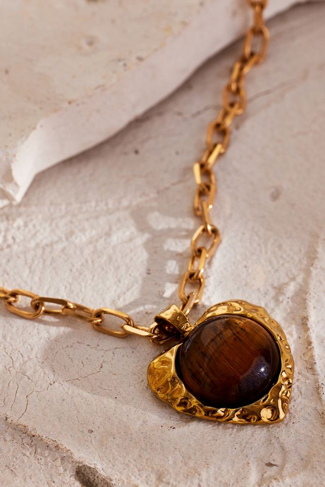 By Alona Freya Gold-Plated Tiger's Eye Heart Pendant Necklace #2