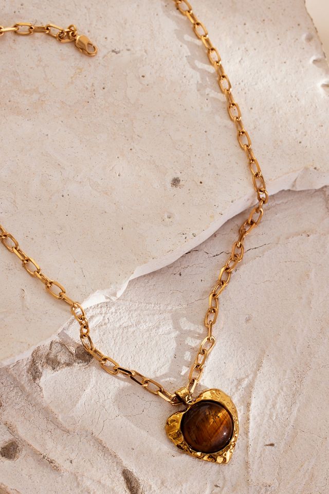 By Alona Freya Gold-Plated Tiger's Eye Heart Pendant Necklace #1