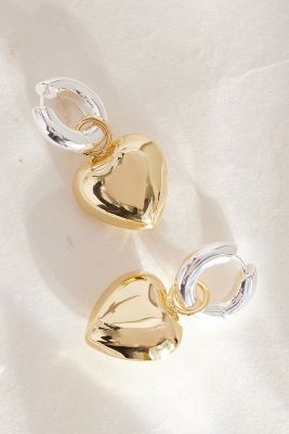 Anthropologie Gold-plated Two-tone Hoop Heart Drop Earrings
