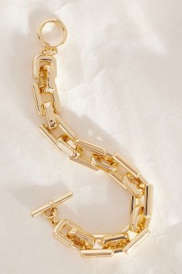 Shop Anthropologie Square-chain Chunky T-bar Bracelet In Gold
