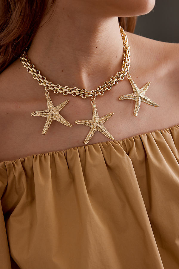 Triple Starfish Chain Necklace