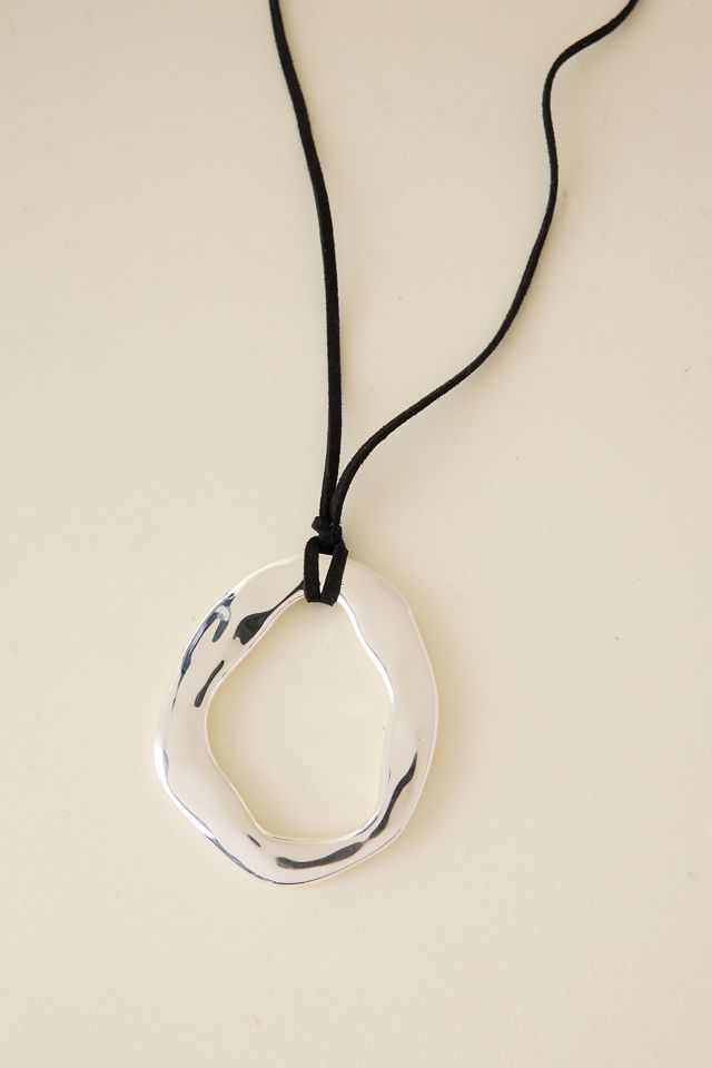 Oversized Circle Pendant Cord Necklace #2