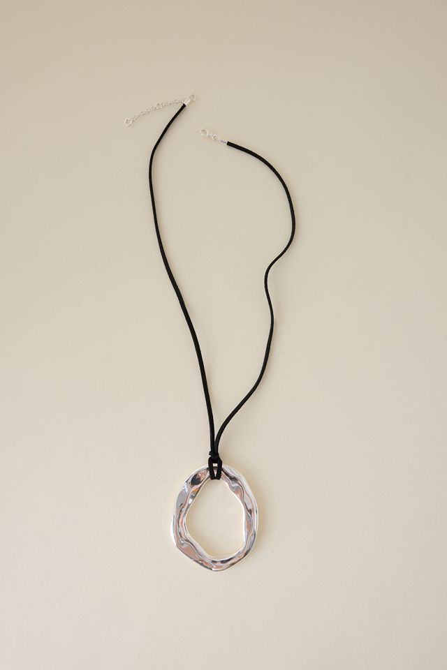 Oversized Circle Pendant Cord Necklace #1