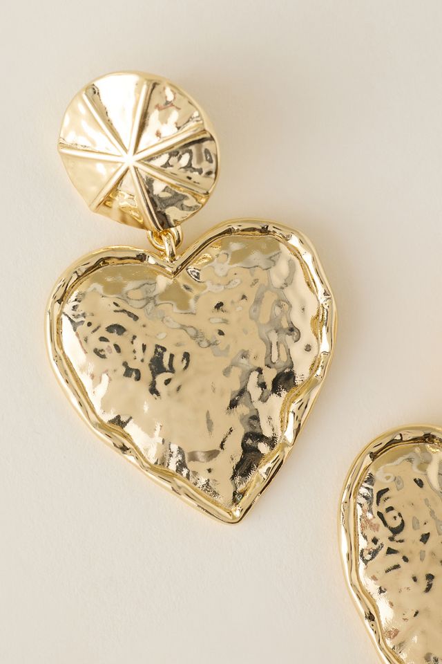 Hammered Heart Drop Earrings #1