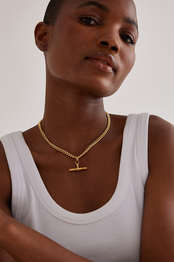 Tilly Sveaas Gold-Plated T-Bar Curb Link Necklace