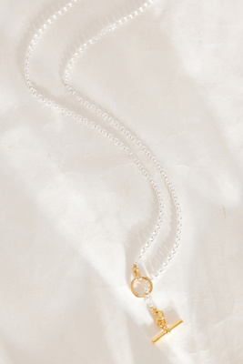 Anthropologie Sterling Silver And Gold-plated T-bar Chain Necklace In White