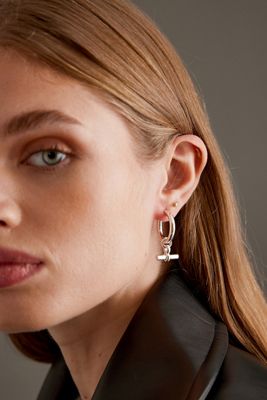 Tilly Sveaas Sterling Silver Medium T-Bar Hoop Earrings