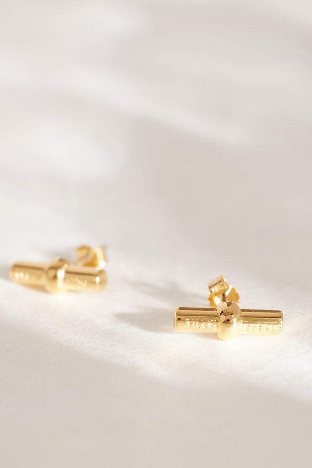 Pendientes de Botón con Barra en T Tilly Sveaas Chapados en Oro #1