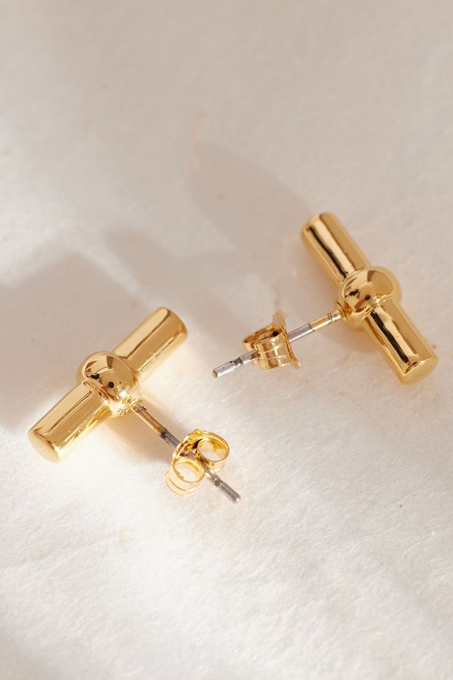 Pendientes de Botón con Barra en T Tilly Sveaas Chapados en Oro #2