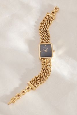 Reloj de Pulsera Rosefield Octagon Bañado en Oro con Doble Cadena