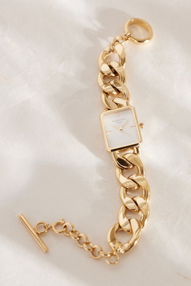 Reloj de Pulsera Octagonal Rosefield Chapado en Oro con Cadena #1