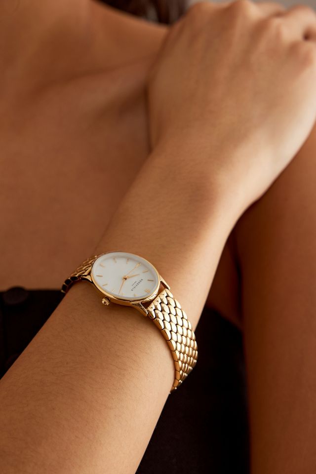 Rosefield Oval Gold-Plated Woven Link Wrist Watch #1