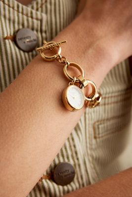 Reloj de Pulsera Rosefield con Pulsera de Cadena Chapada en Oro y Encanto Ovalado