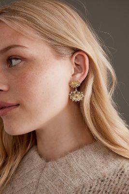 Shop Daisy London Double Daisy Flower Earrings In Gold