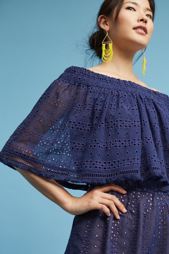 Tiered Eyelet Off-The-Shoulder Romper #1