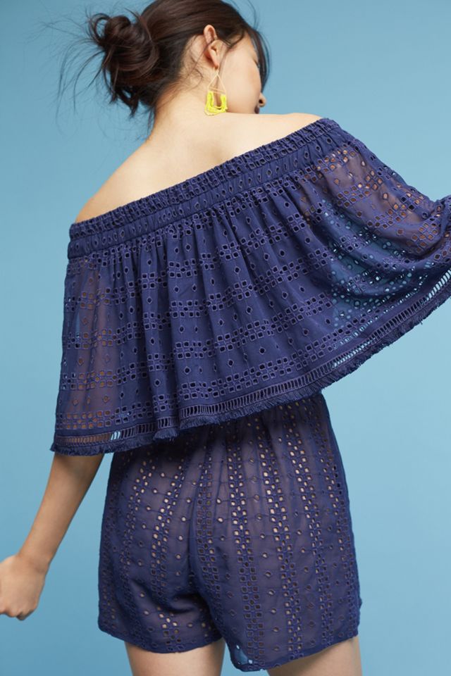 Tiered Eyelet Off-The-Shoulder Romper #2