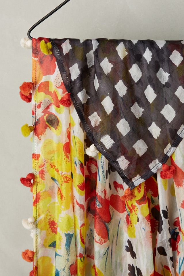 Silk Checkered Floral Scarf #1