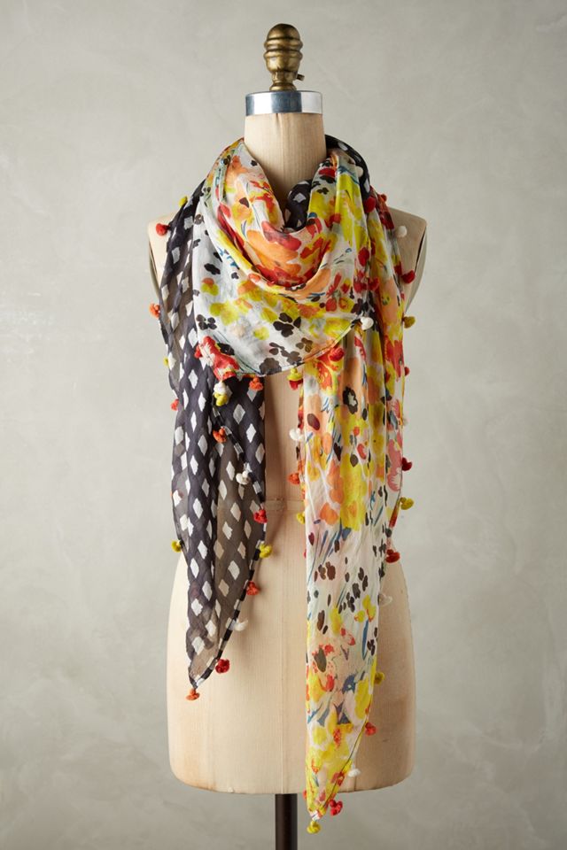 Silk Checkered Floral Scarf