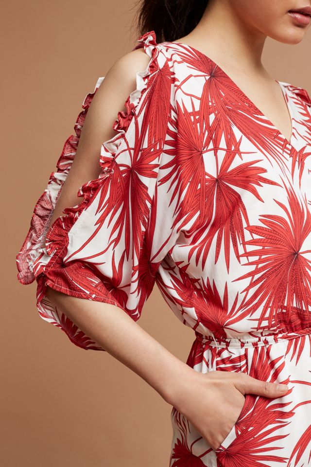 Palm-Printed Open-Shoulder Romper #1