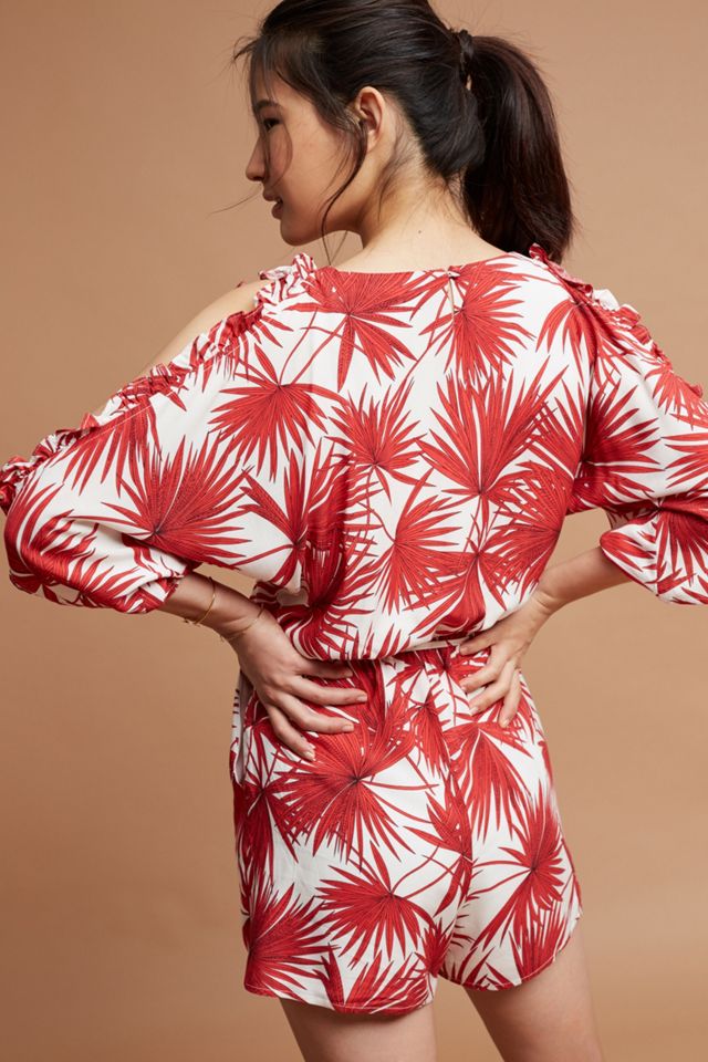 Palm-Printed Open-Shoulder Romper #3