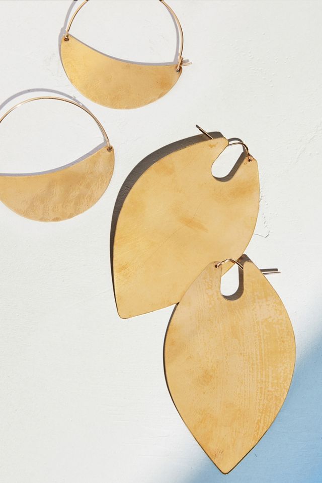 Brass Leaf Duo Hoop Earrings #2