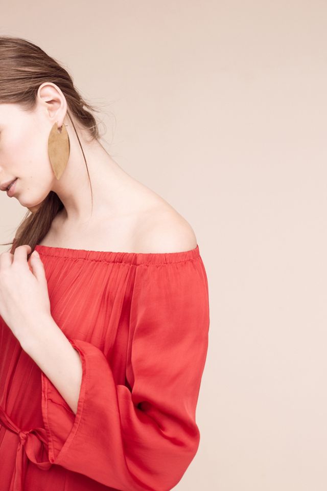 Brass Leaf Duo Hoop Earrings #3