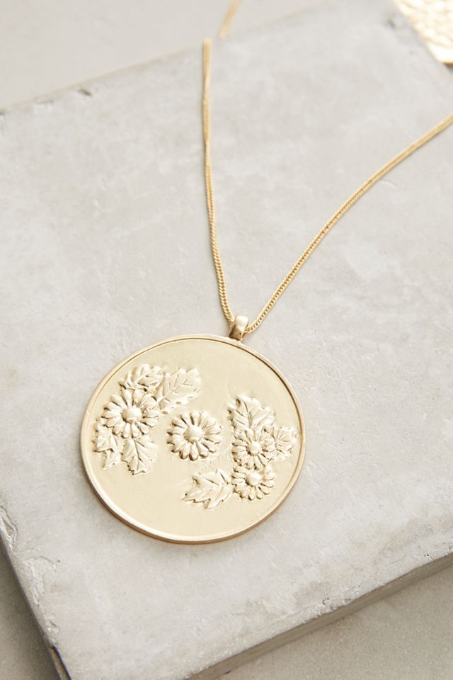 Etched Coin Pendant Necklace #1
