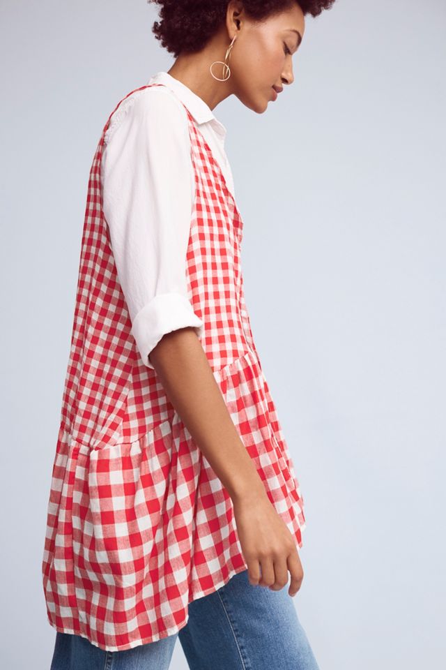 Ruffled Gingham Sleeveless Kimono #1