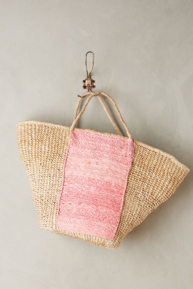 Pink Straw Tote Bag