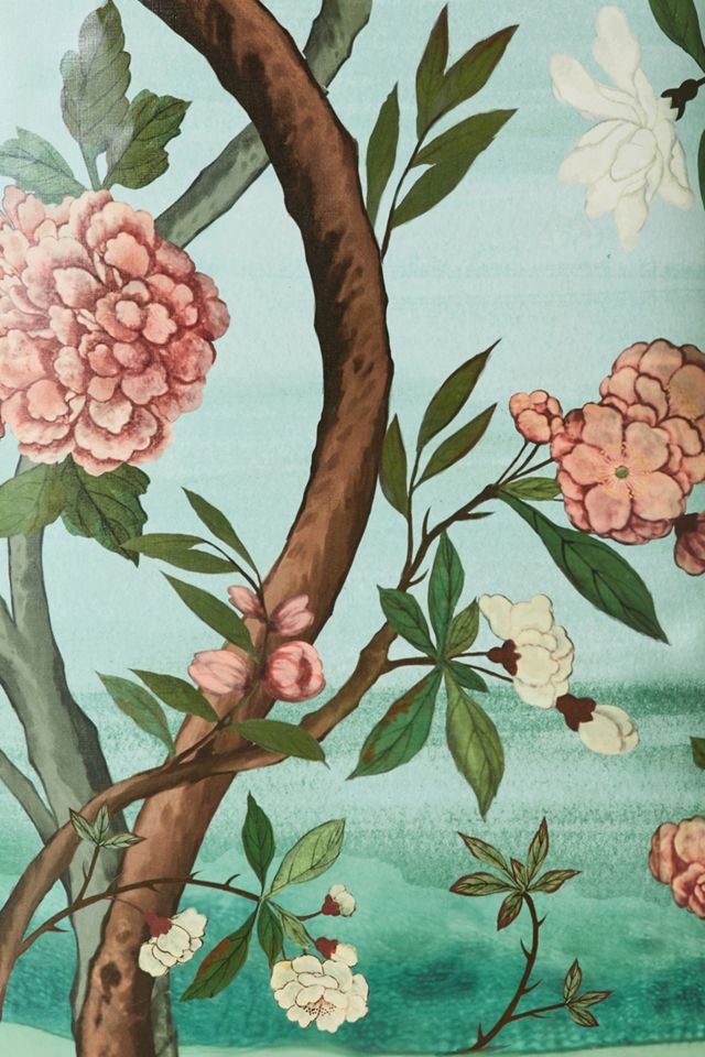 anthropologie-havenview-mural-wallpaper-dining-room-pink-green-preppy-historic-home-grandmillennial  - The Glam Pad