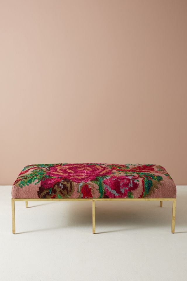 Floral Silk Carpet Ottoman #1
